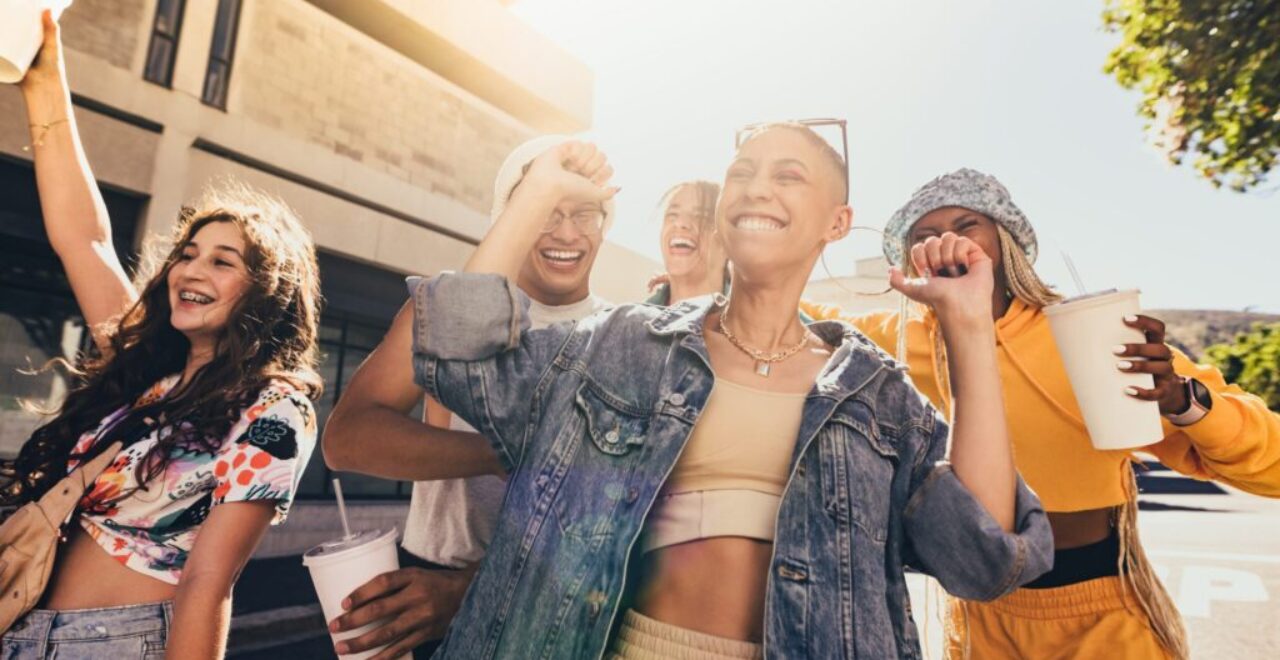 Happy,Friends,Dancing,In,The,City.,Group,Of,Generation,Z